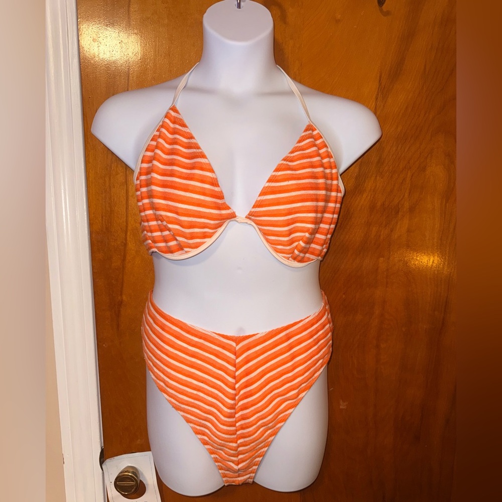 PrettyLittleThing Orange Striped Bikini Set